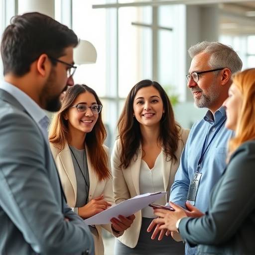 A diverse group of professionals participating in a group discussion.