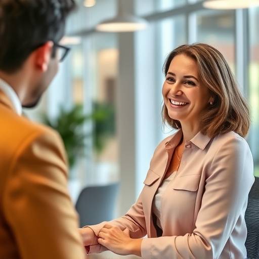 A woman happily receiving a new job offer.
