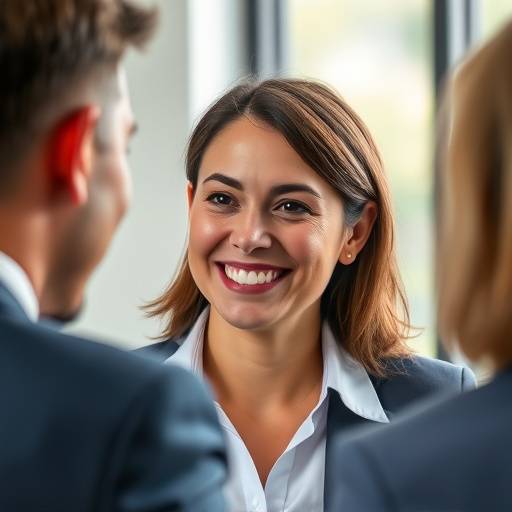 Smiling professional during a mock interview.