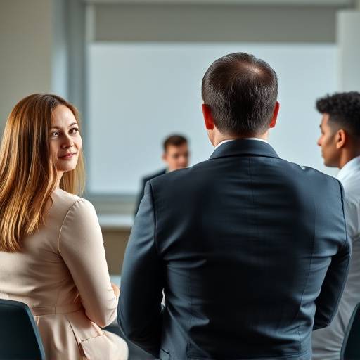 Two candidates facing an interview panel.
